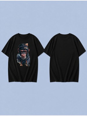 Lorvex Monkey Farm Baskılı %100 Pamuk Oversize Unisex Tişört Rahat Kesim T-Shirt