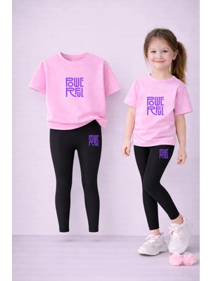 Lorvex Çocuk Takım Tayt Seti Kız T-Shirt ve Esnek Tayt %100 Pamuk Powerful Baskı – Günlük Rahat Spor Kombin