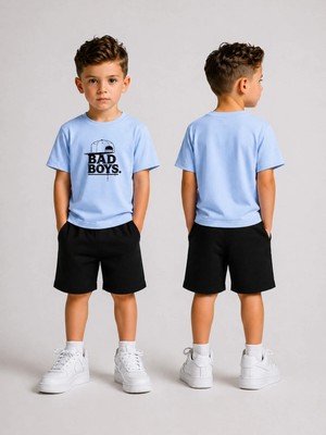 Lorvex Çocuk Şortlu Takım Erkek (Şort-T-Shirt) Baskılı Yazlık Spor Kombin Rahat Kalıp Takım