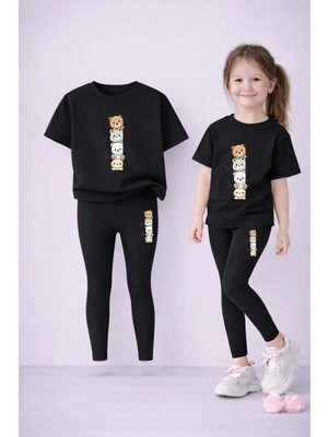 Lorvex Kız Çocuk Takım T-Shirt ve Esnek Tayt Set %100 Pamuk Tatlı Hayvanlar Baskı-Günlük Rahat Spor Kombin