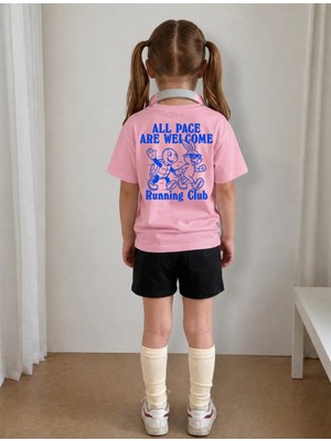 Lorvex Çocuk Şortlu Takım Kız (Şort-T-Shirt) Baskılı Yazlık Spor Kombin Rahat Kalıp Takım