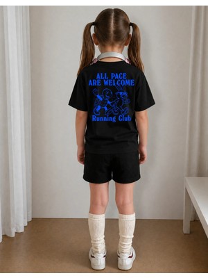 Lorvex Çocuk Şortlu Takım Kız (Şort-T-Shirt) Baskılı Yazlık Spor Kombin Rahat Kalıp Takım