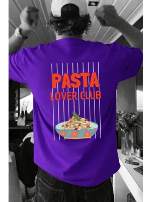 Lorvex Pasta Lover Club Arka Baskılı Unisex Oversize Pamuklu Tshirt-Tişört