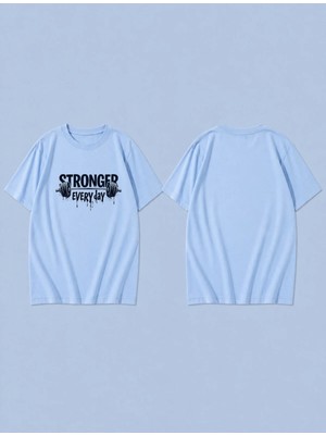 Lorvex Stronger Every Day Baskılı %100 Pamuk Oversize Unisex Tişört Rahat Kesim T-Shirt