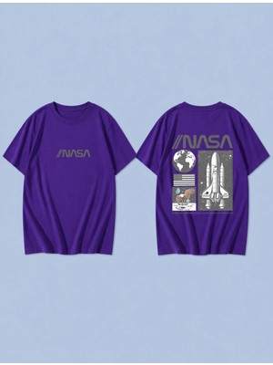 Lorvex Uzay Yolu Baskılı %100 Pamuk Oversize Unisex Tişört Rahat Kesim T-Shirt