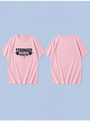 Lorvex Stronger Every Day Baskılı %100 Pamuk Oversize Unisex Tişört Rahat Kesim T-Shirt