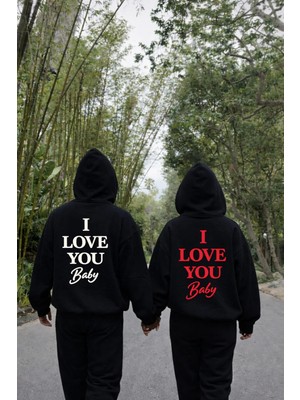 Lorvex Çift Kombini Hoodie 14 Şubat Sevgililer Günü (Valentine’s Day) I Love You Baskılı 2'li