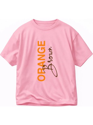 Lorvex T-Shirt Oversize Unısex %100 Pamuklu Rahat Kalıp Orange Brown Baskılı Tişört