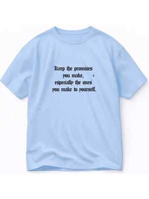 Lorvex Tişört Oversize Unısex %100 Pamuklu Rahat Kalıp Promises Baskılı T-Shirt