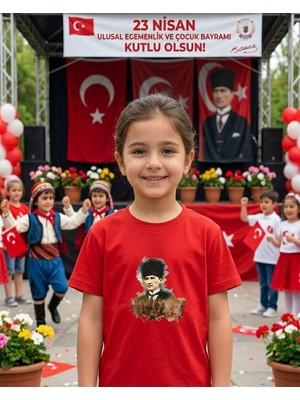 Lorvex Milli Bayram Temalı Atatürk Baskılı Çocuk-Yetişkin Pamuklu Tshirt Tişört