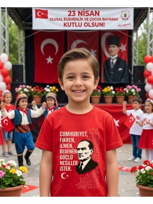 Lorvex Milli Bayram Temalı Baskılı Çocuk-Yetişkin Pamuklu Tshirt Tişört