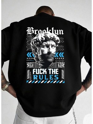 Lorvex Bisiklet Yaka Oversize Erkek Sweatshirt Brooklyn Grafiti Baskı