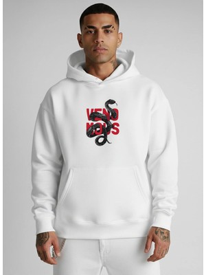 Lorvex Erkek Sweatshirt Oversize Kapüşonlu %100 Pamuklu Veno Mous Baskılı