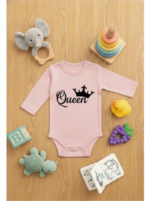 Lorvex Kız Bebek Çıtçıtlı Zıbın Baskılı Sevimli Body Queen Taç Baskılı
