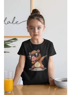 Lorvex Unisex Pamuklu Oversize Capibara 2 Baskılı Çocuk Tişört