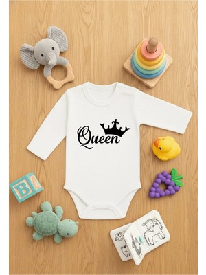 Lorvex Kız Bebek Çıtçıtlı Zıbın Baskılı Sevimli Body Queen Taç Baskılı