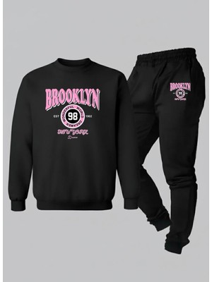 Lorvex Sweatshirt-Eşofman Çocuk Takım Bisiklet Yaka Wonderful Brooklyn Baskılı 3 Iplik Şardonlu