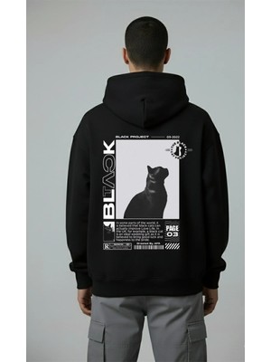 Lorvex Black Cat Arka Baskı Oversize Erkek Pamuklu Sweatshirt