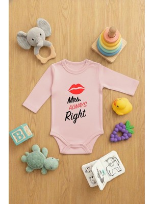 Lorvex Kız Bebek Zıbın Çıtçıtlı Baskılı Sevimli Body Mrs Always Right Baskılı