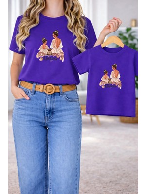 Lorvex Anne Kız Çocuk Kombin Oversize Tişört – Anne & Çocuk Twin Tshirt Queens Baskılı