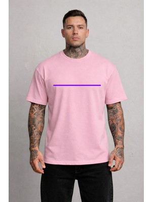 Lorvex Oversize Tişört Unısex %100 Pamuklu Rahat Kalıp Mavi-Mor-Pembe Çizgi Baskılı Premium