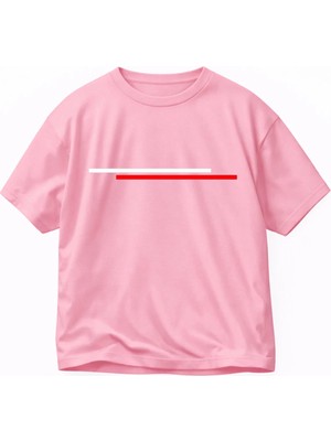 Lorvex T-Shirt Unısex Oversize %100 Pamuklu Rahat Kalıp Kırmızı-Beyaz Şerit Baskılı Premium