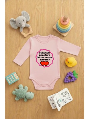 Lorvex Bebek Zıbın Çıtçıtlı Baskılı Sevimli Body Uykusuz Geceler Baskılı