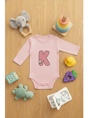 Lorvex Zıbın Bebek Çıtçıtlı Baskılı Sevimli Body K Harfi Baskılı
