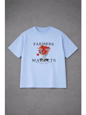 Lorvex Farmers Markets Baskılı Oversize Pamuklu Unisex Tshirt-Tişört