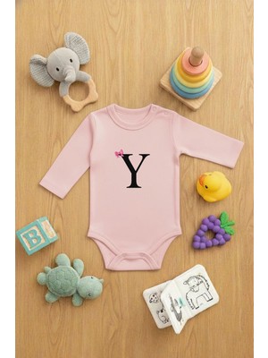 Lorvex %100 Pamuk Bebek Zıbın (Çıtçıtlı) Sevimli Body Y Harfi Baskılı