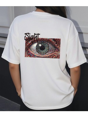 Lorvex Sight Göz Yöresel Baskı Oversize Pamuklu Unisex Tshirt-Tişört