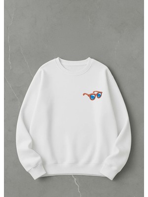 Lorvex Unisex Oversize Bisiklet Yaka Sweatshirt Minimal Gözlük Baskı