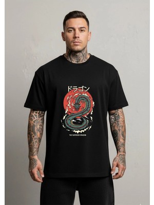 Lorvex The Superior Dragon Baskılı Oversize Unisex Pamuklu Tshirt-Tişört