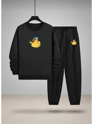Lorvex Çocuk Sweatshirt-Eşofman Takım Bisiklet Yaka Keyifci Civciv Baskılı 3 Iplik Şardonlu
