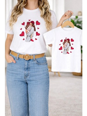Lorvex Tişört Anne Kız Çocuk Kombin Oversize – Anne & Çocuk Twin T-Shirt Aşk-Anne Baskı