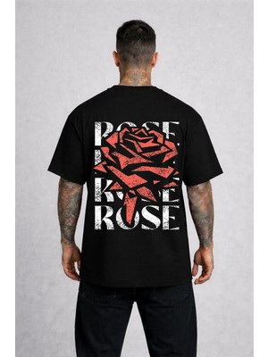 Lorvex Unısex Tişört Oversize Rahat Kalıp Rose Baskılı Premium T-Shirt