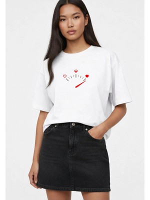 Lorvex T-Shirt Oversize Rahat Kalıp Aşk Göstergesi Baskılı %100 Pamuklu