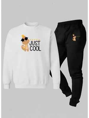 Lorvex Unısex Sweatshirt-Eşofman Çocuk Takım Bisiklet Yaka Just Cool Baskılı 3 Iplik Şardonlu
