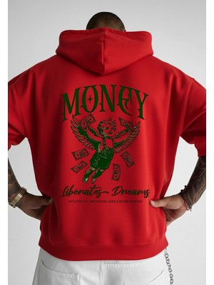 Lorvex Unısex Oversize Kapüşonlu Sweatshirt %100 Pamuklu Money Baskılı
