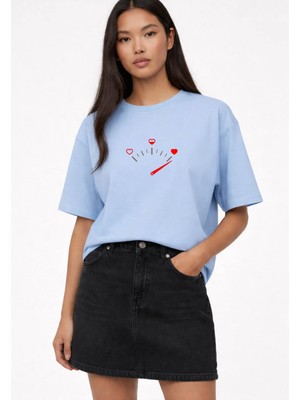 Lorvex T-Shirt Oversize Rahat Kalıp Aşk Göstergesi Baskılı %100 Pamuklu