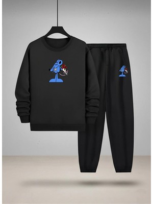Lorvex Çocuk Sweatshirt-Eşofman Takım Bisiklet Yaka Romantik Fare Baskılı 3 Iplik Şardonlu