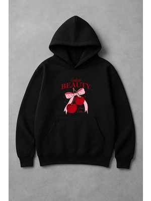 Lorvex Radiate Beauty Cherry Ön Baskı Oversize Unisex Kapüşonlu Sweatshirt