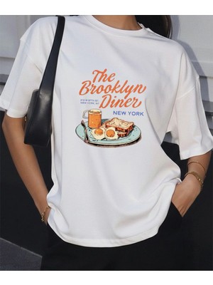 Lorvex The Brooklyn Diner Baskılı Oversize Unisex Pamuklu Tshirt-Tişört
