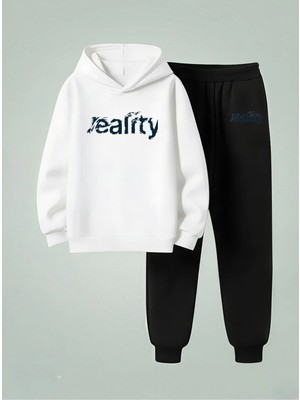 Lorvex Sweatshirt-Eşofman Takım Çocuk (Kapüşonlu) Reality Baskılı 3 Iplik Şardonlu