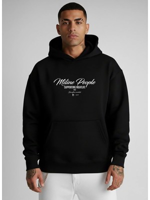 Lorvex Kapüşonlu Sweatshirt Oversize %100 Pamuklu Miline People Baskılı