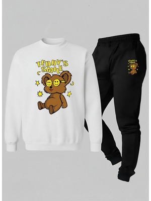 Lorvex Çocuk Takım (Sweatshirt-Eşofman) Bisiklet Yaka Teddy Baskılı 3 Iplik Şardonlu
