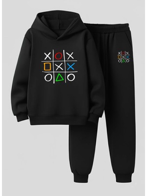 Lorvex Unısex Çocuk Sweatshirt-Eşofman Takım (Kapüşonlu) X-O-X Baskılı 3 Iplik Şardonlu