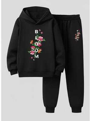 Lorvex Çocuk (Kapüşonlu) Sweatshirt-Eşofman Takım Bloom Baskılı 3 Iplik Şardonlu