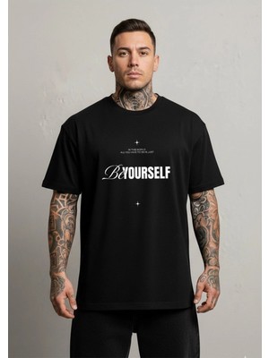 Lorvex Kendin Ol Baskılı Oversize Unisex Pamuklu Tshirt-Tişört