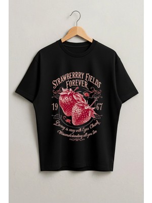 Lorvex Çilek 1967 Baskılı Oversize Unisex Pamuklu Tshirt-Tişört